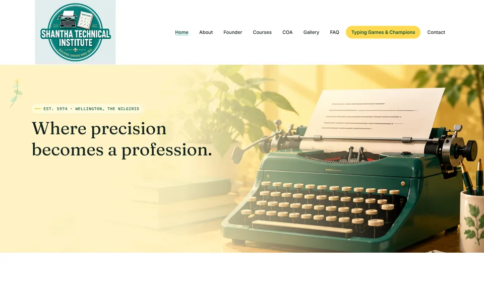 Homepage of stiwellington.in, Shantha Technical Institute's bilingual course and typewriting-training website